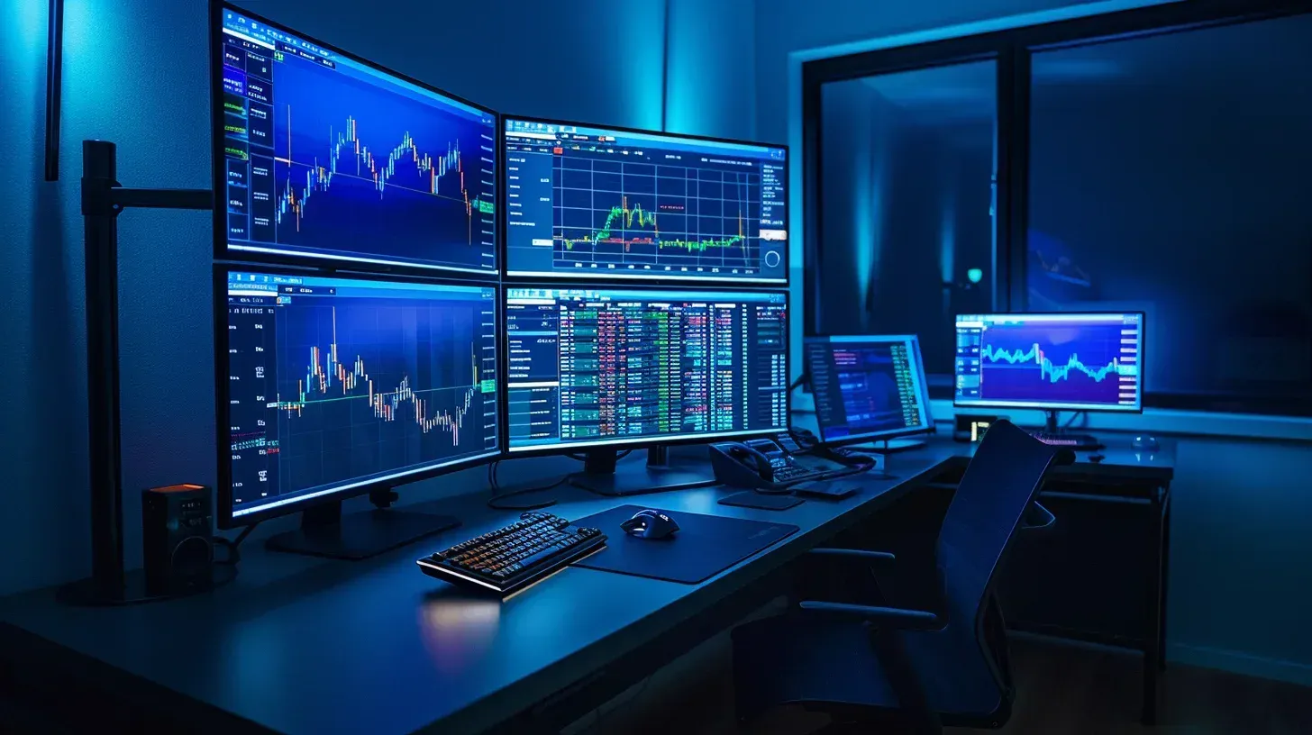 Trading-Arbeitsplatz mit mehreren Monitoren und Kurscharts